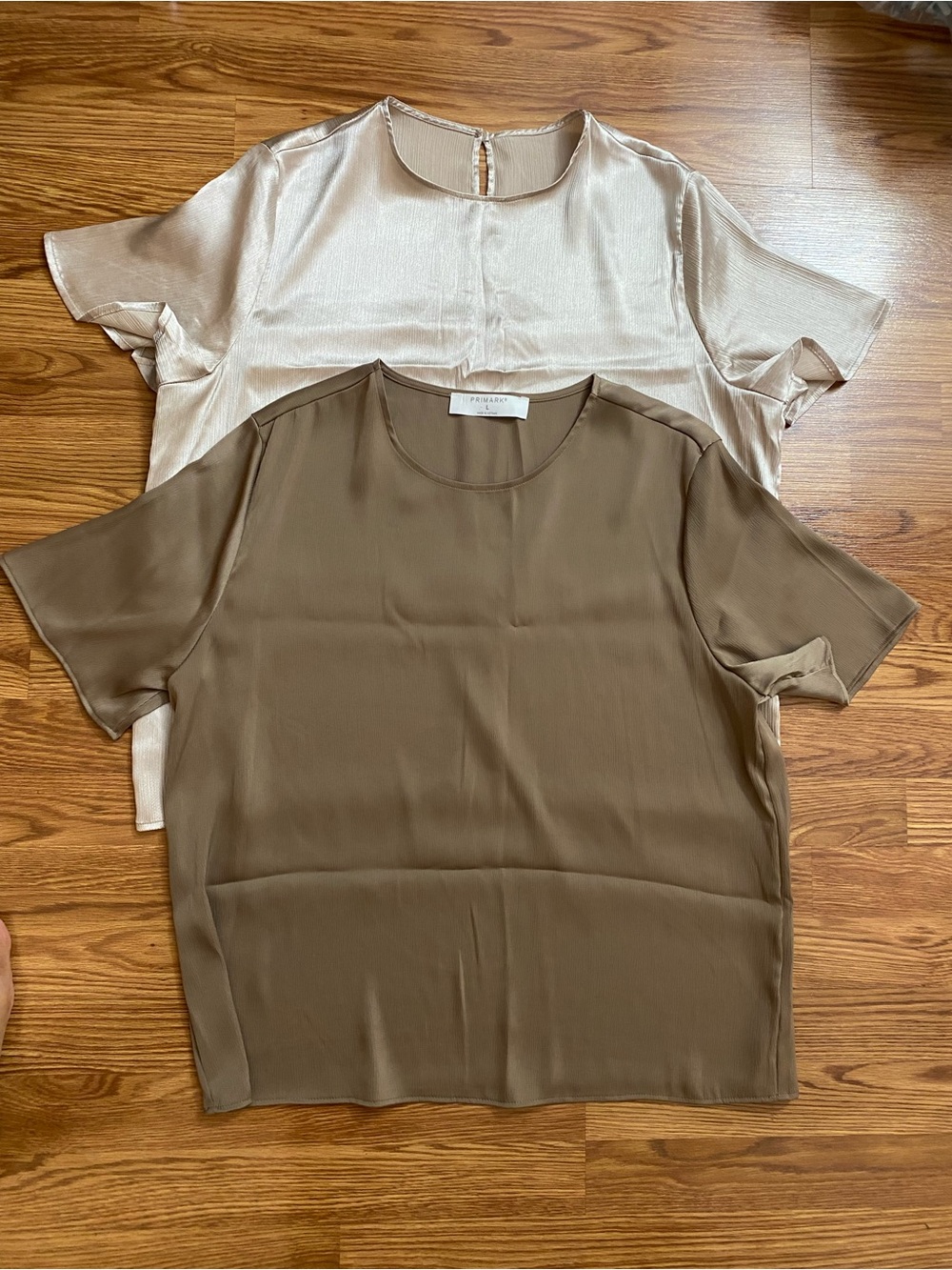 Primark Short-Sleeve Satin Blouse Duo in Taupe and Champagne